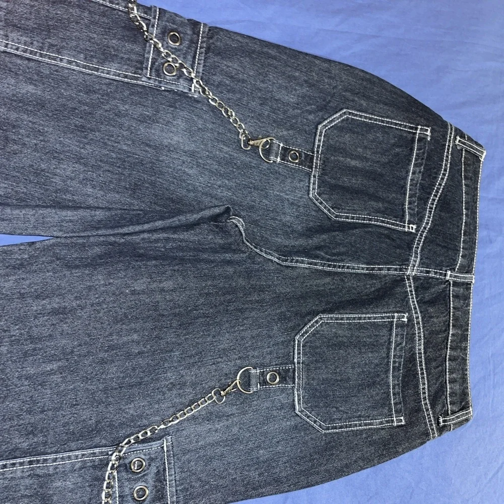 Hot Topic Jeans Size 9 Blue Chains Grommets Straps Baggy Grunge Skater Women's